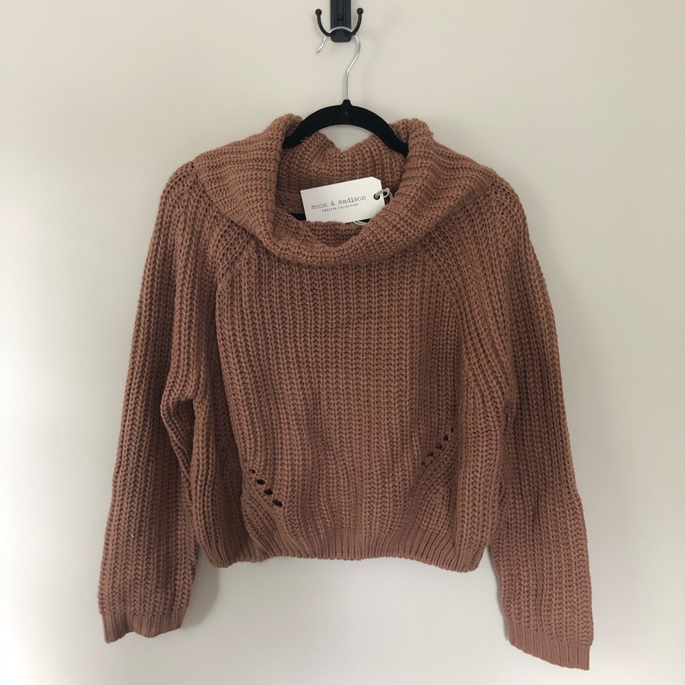 Cropped Cowl Neck Knitted Sweater